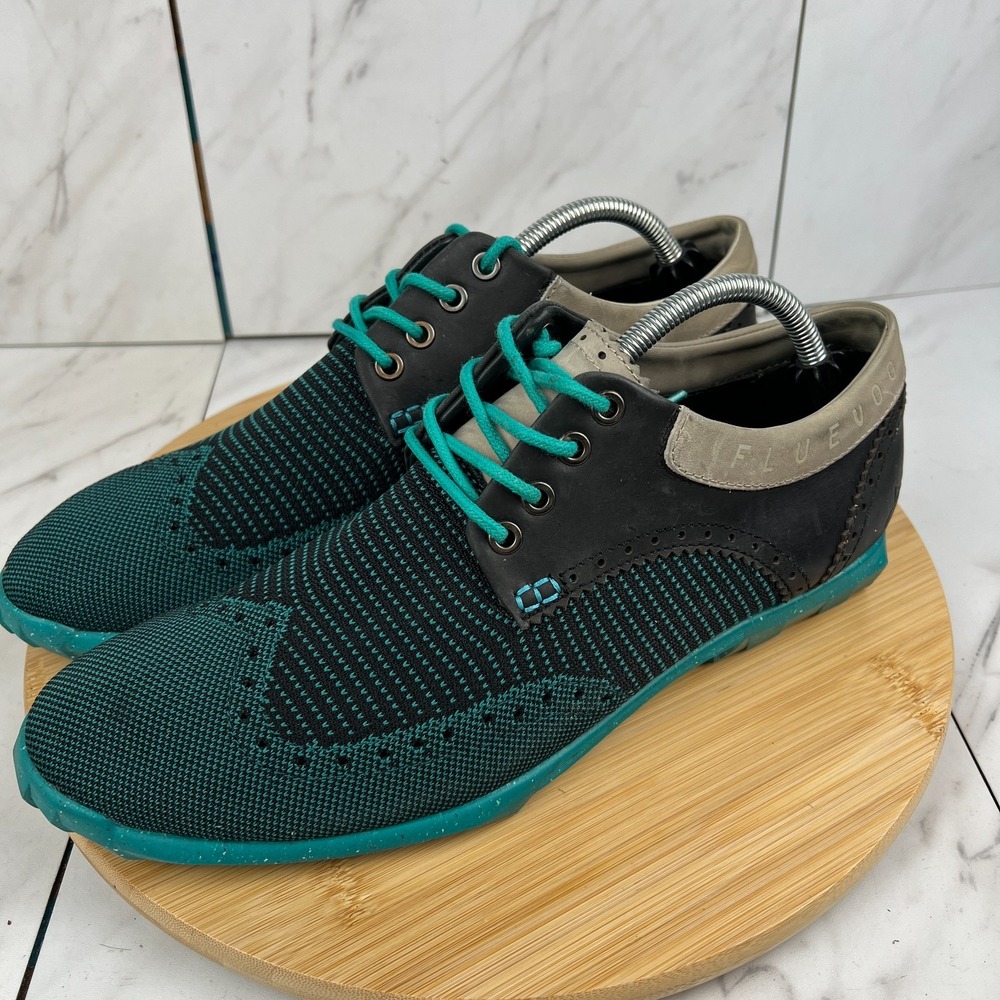 John Fluevog Orbit Mens Size 10 Blue Knit Wingtip Derby Casual Dress Shoes - Picture 3 of 12